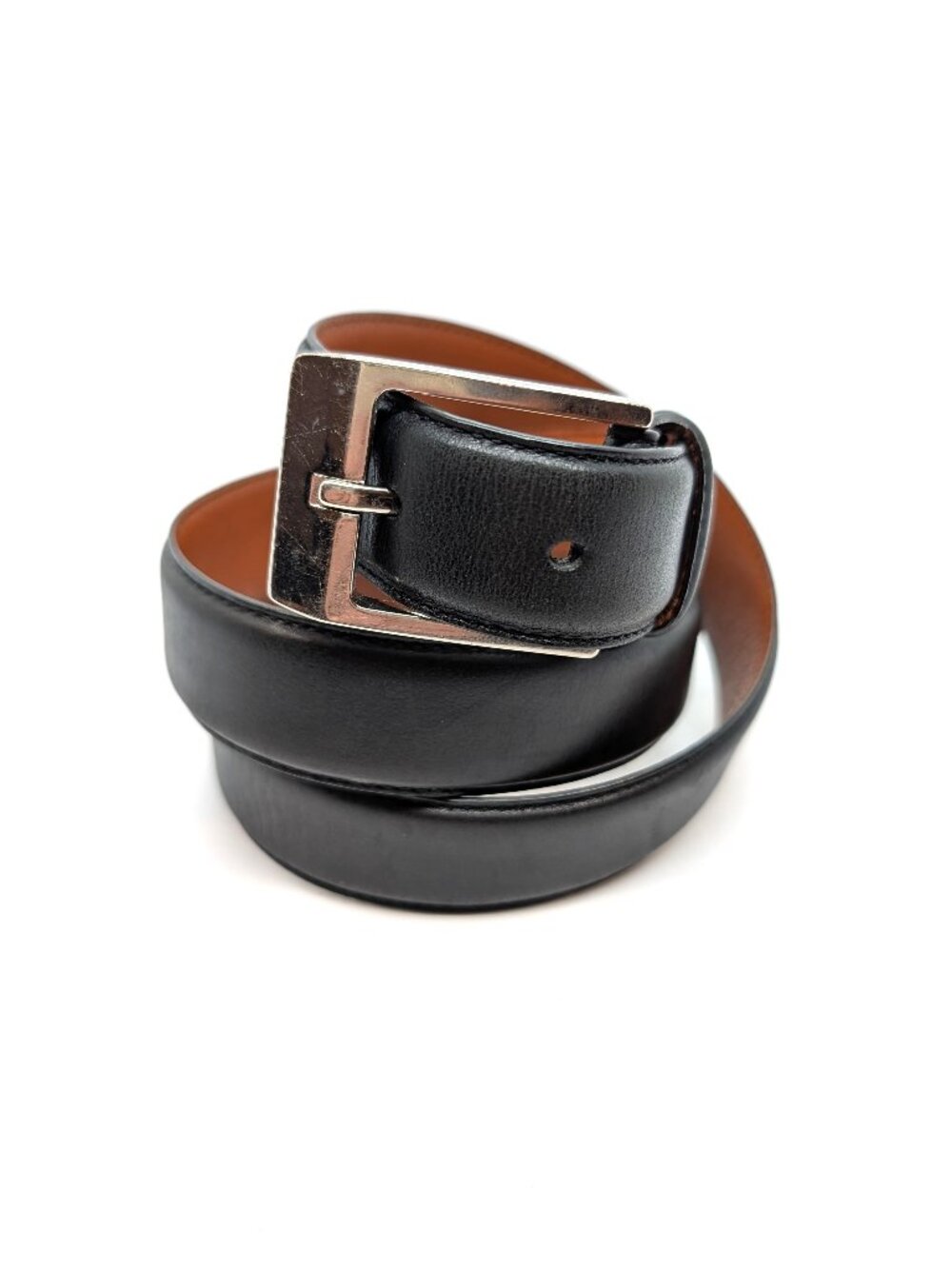 Polo Ralph Lauren Belt Mens Size 34 Black Leather Silver Tone Buckle Preppy